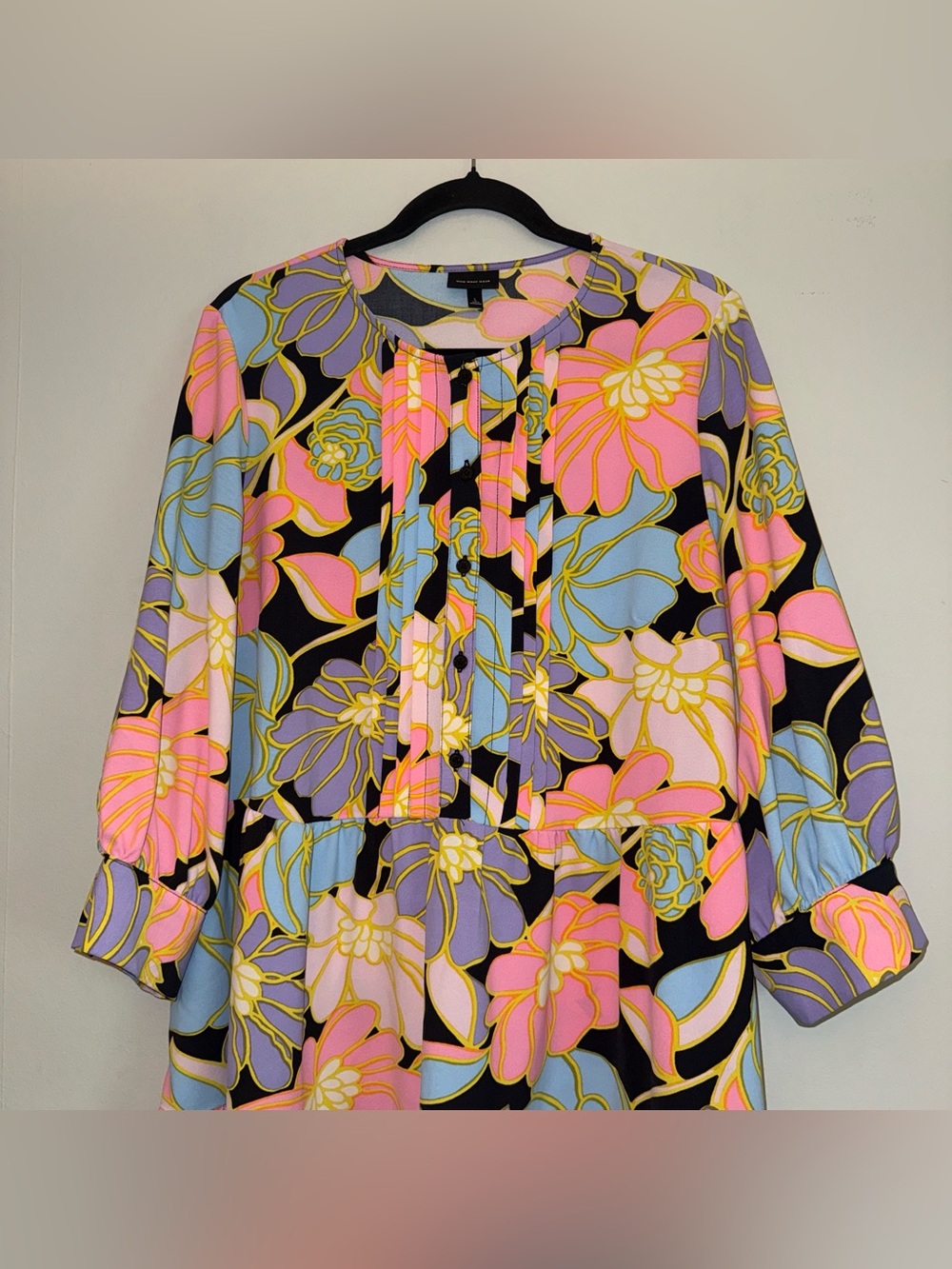WHO WHAT WEAR women’s Multicoloured floral print dress with bell sleeves sz L ✨ - Picture 3 of 10